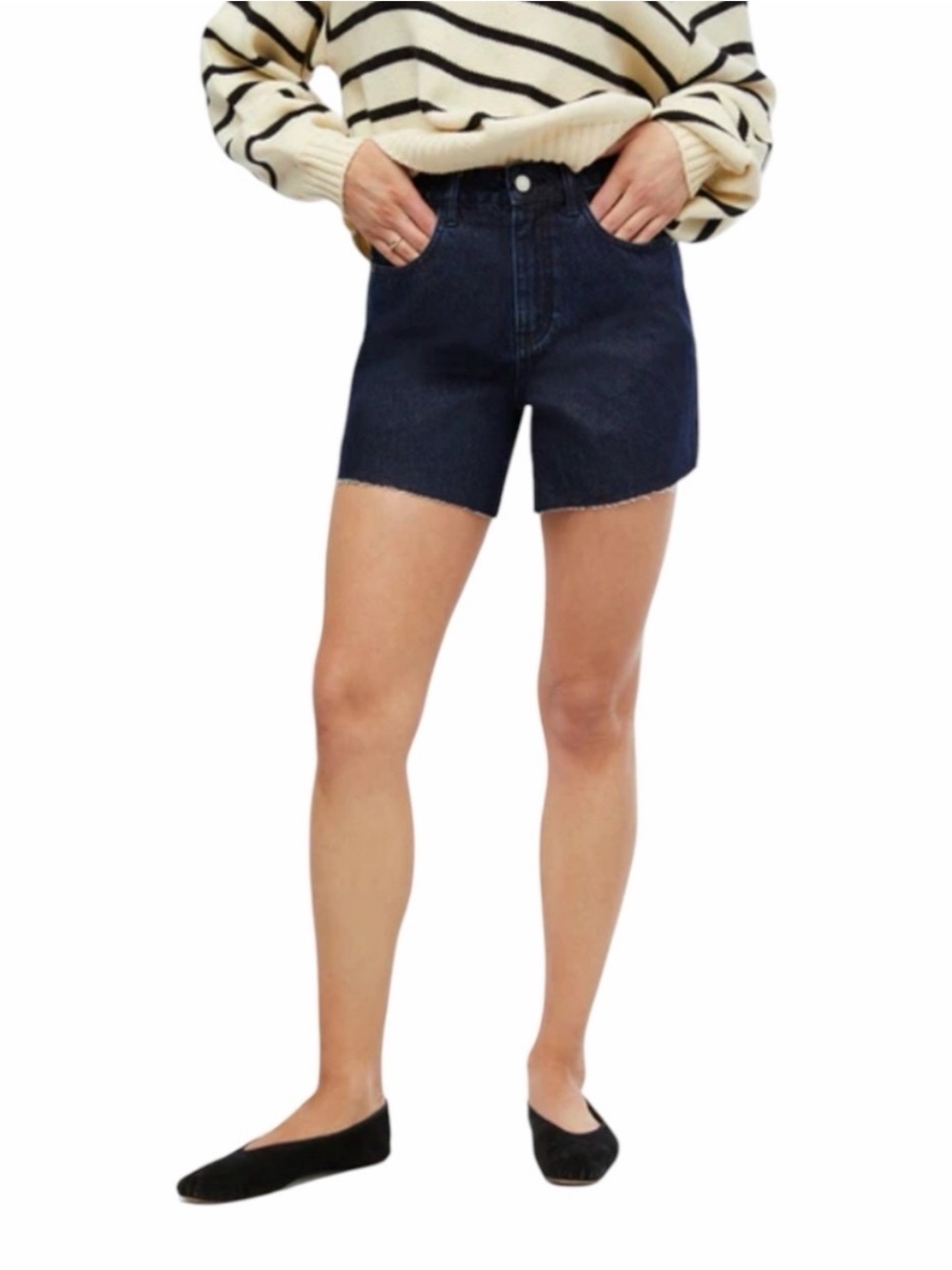 NWT WeWoreWhat high rise black denim flare shorts
